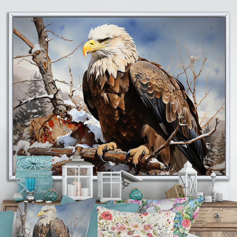 Aigle brun résiliant audacieux sur toile, Cadre flottant blanc, H 12 po x l 20 po x P 1 po