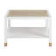 Table basse carrée moderne avec dessus en verre doré et structure en métal blanc