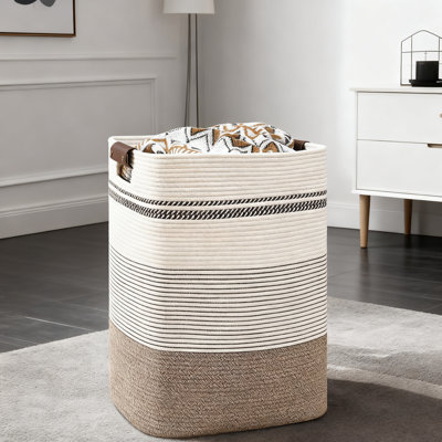 Large Capacity Laundry Hamper With Leather Handles, Foldable Cotton Woven Storage Basket For Bedroom, Living Room, And Nursery Organization