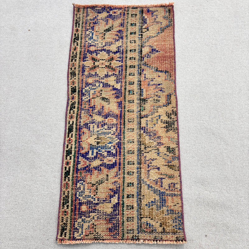 Vintage Wool Patchwork Rug, 17.3x37.8 Inch Beige Rug
