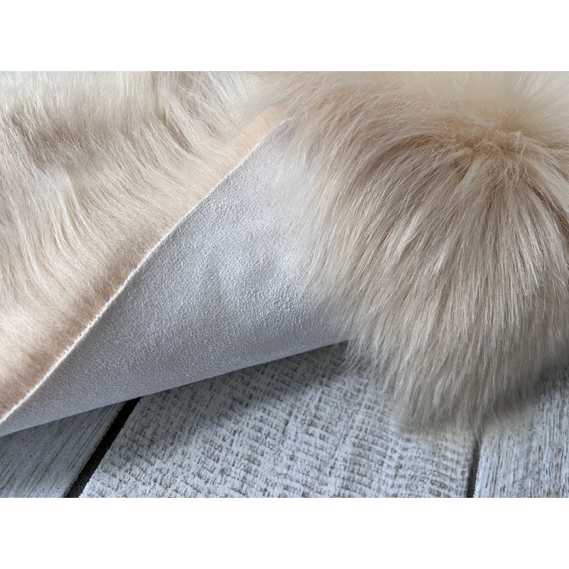 Faux Bison Skin Fur Shag Area Rug in Beige, Animal Shape 6' X 7'