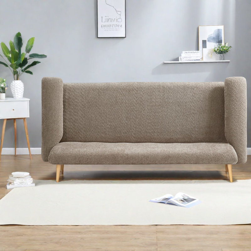 Canapé moderne avec causeuse moderne, structure en bois d'hévéa durable, revêtement brun confortable pour les petits espaces