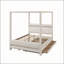 Queen Size Upholstered Canopy Platform Bed with LED Lights, Twin Trundle, and 3 Storage Drawers, Beige