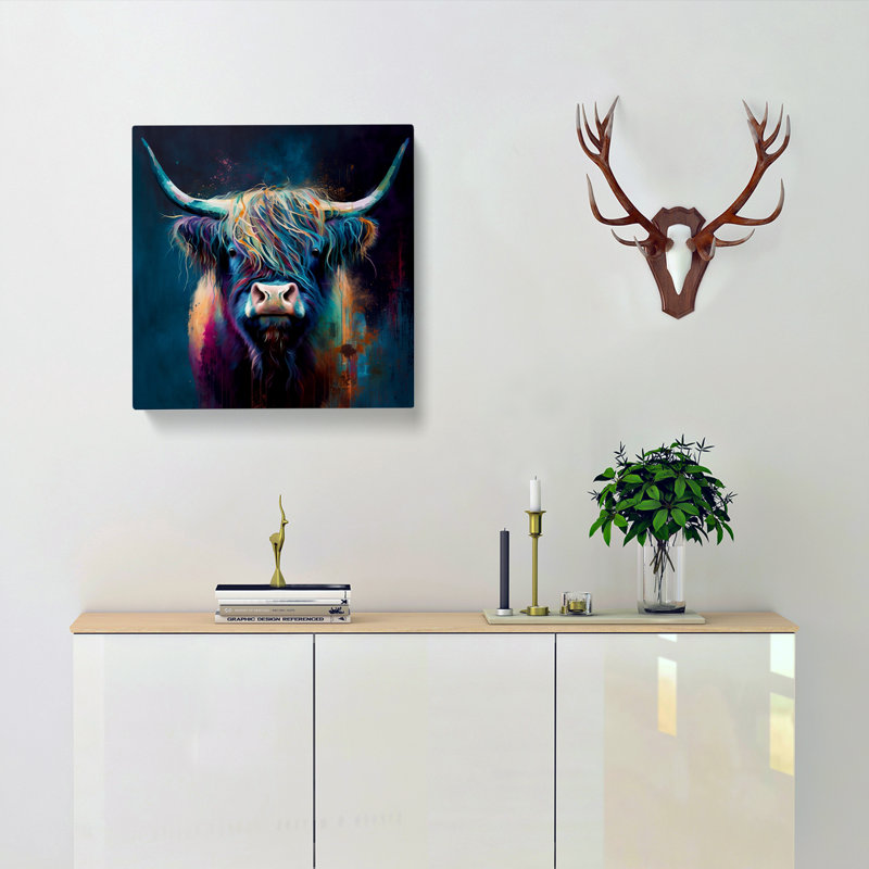 Highland Cow Abstract Expressionism - Wrapped Canvas, 35cm H x 35cm W x 3cm D