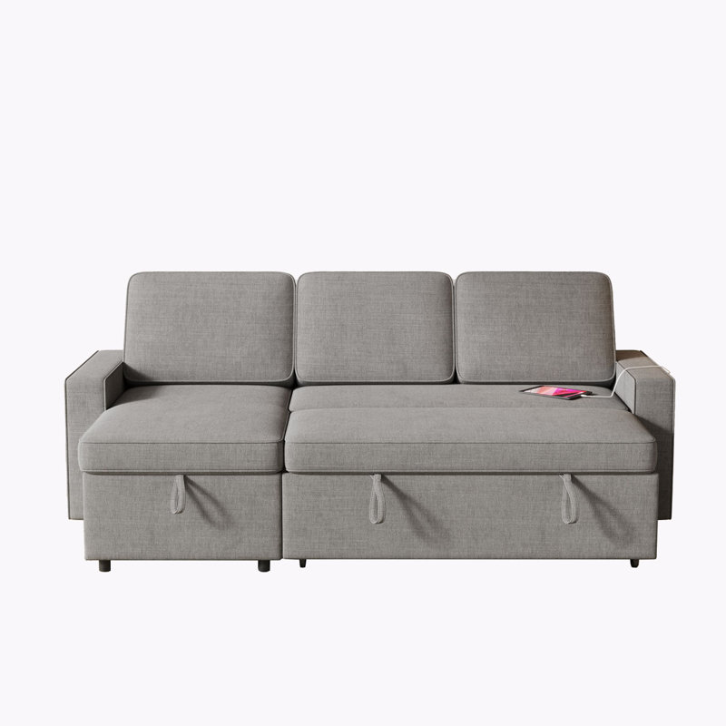 85.8" Pull Out Sleeper Sofa L-Shaped Couch With USB Port And T-pyce Port, Dark Gray