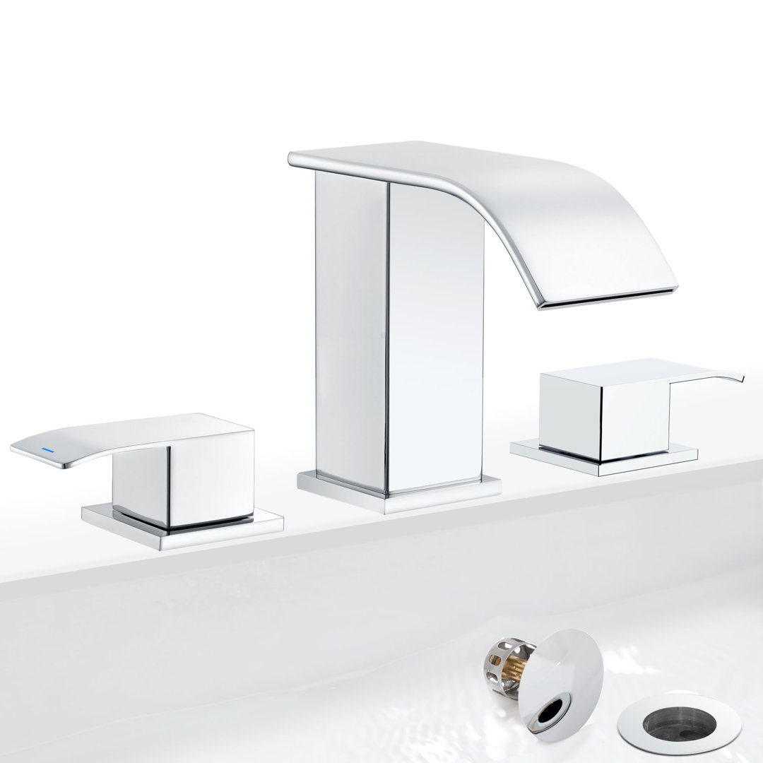 8 inch Widespread Double Handle Waterfall Bathroom Sink Faucet with Pop Up Drain GAGALIFE 