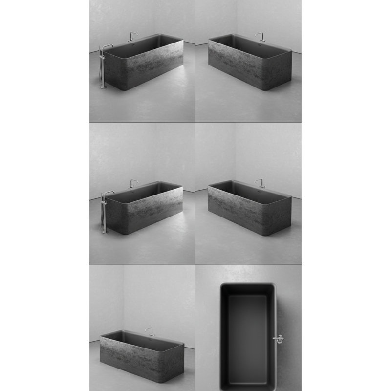 Vast Studio Aged Silver/Gray  Freestanding Rectangular Bathtub – Deep Soaking Solid Surface Luxury Tub with Minimalist Architectural Design & Metallic Premium Finish