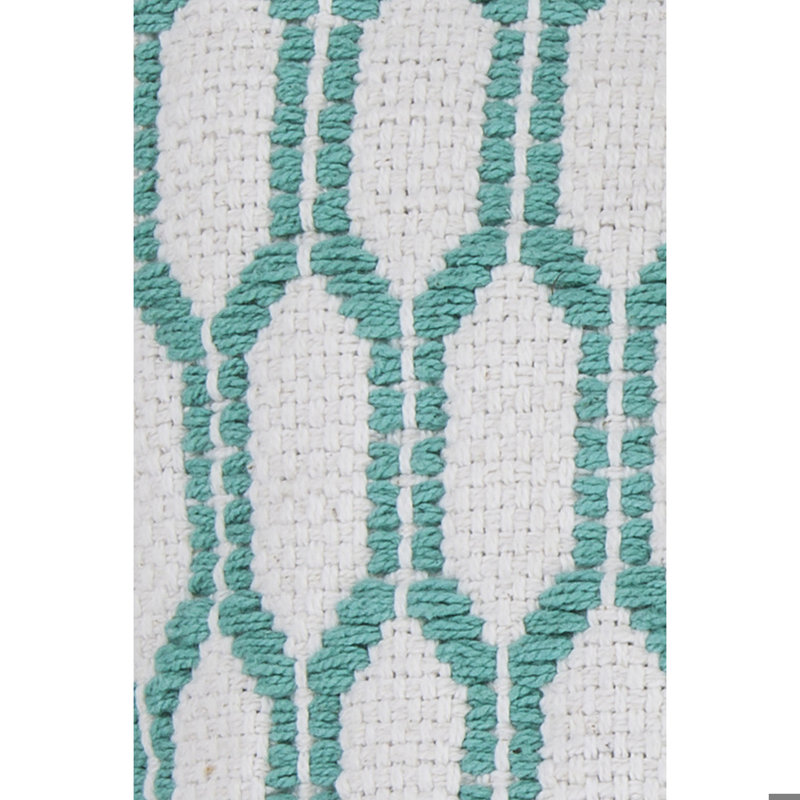 Wool Removable Cover Pillow Throw Authentic Handmade Square Polyester Fill Teal & White Non-Reversible Raised Geometric Trellis With White Cotton Backing