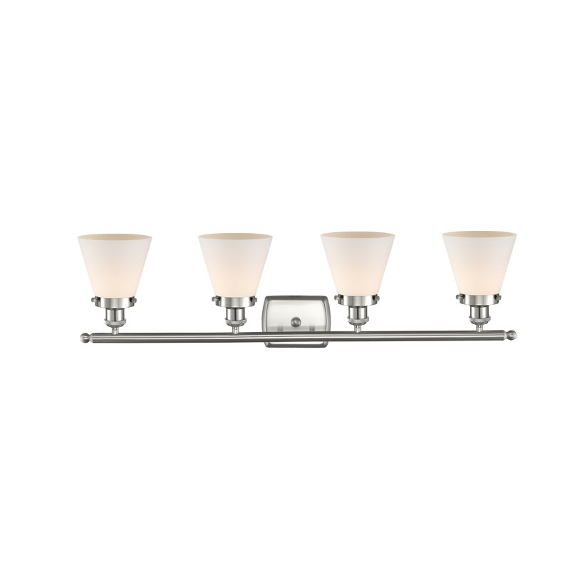 Éclairage pour meuble-lavabo 4 lumières 36 po Ballston Urban Cone, Blanc mat, Incandescent, Nickel satiné brossé