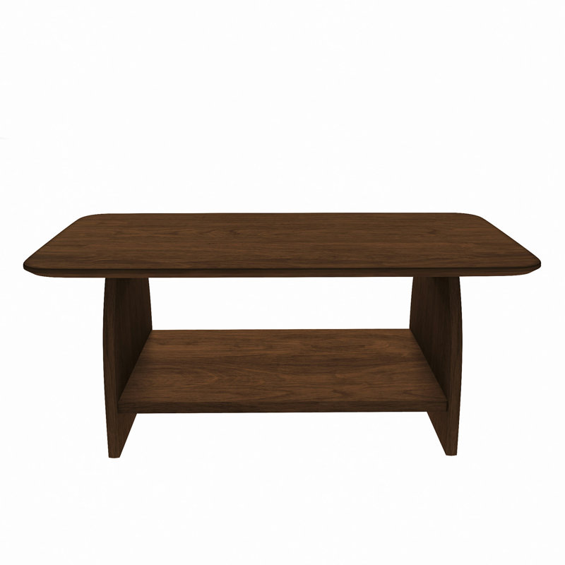 Table basse double couche rectangulaire avec fonction de rangement, Noyer