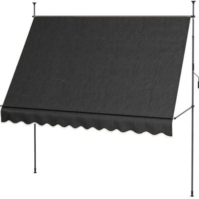 Auvent de patio pour abri de soleil, 118 po avec tissu UV30 + et conception debout, pour terrasse, porche, fenêtre, porte, auvent noir autoportant réglable, protège de