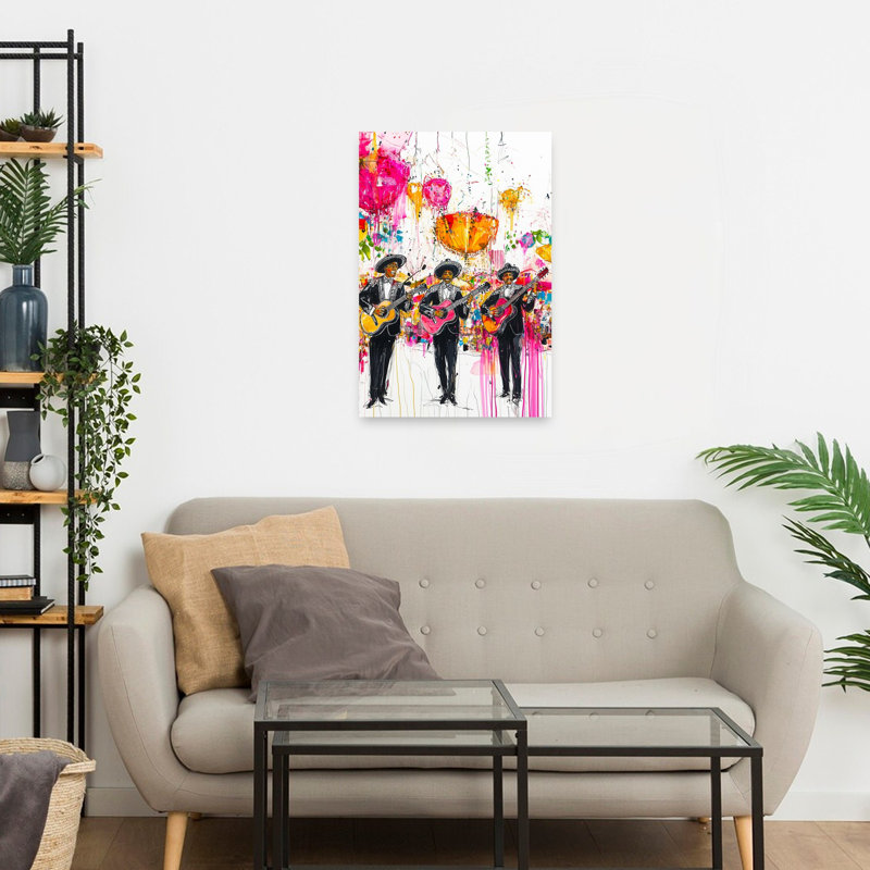 Vibrant Mariachi Fiesta Abstract Traditional Wall Art Print 1 Piece Wrapped Canvas Wall Art, 60.96cm H x 40.64cm W