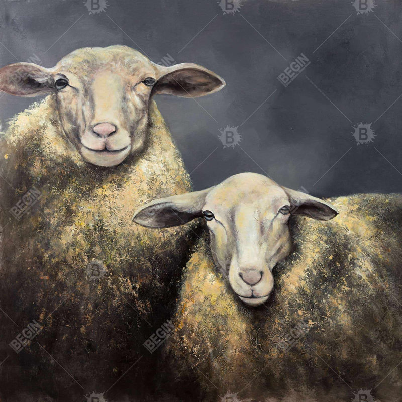 Two sheeps - 16"x16" Outdoors Throw pillow - Spun poly - Print on demand, 16"H x 16"W