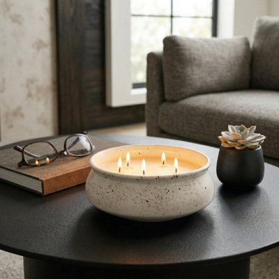 Bougie parfumée décorative en céramique mouchetée pour le salon - Touche de parfum moderne pour la chambre, une étagère ou une table basse - 20 cm