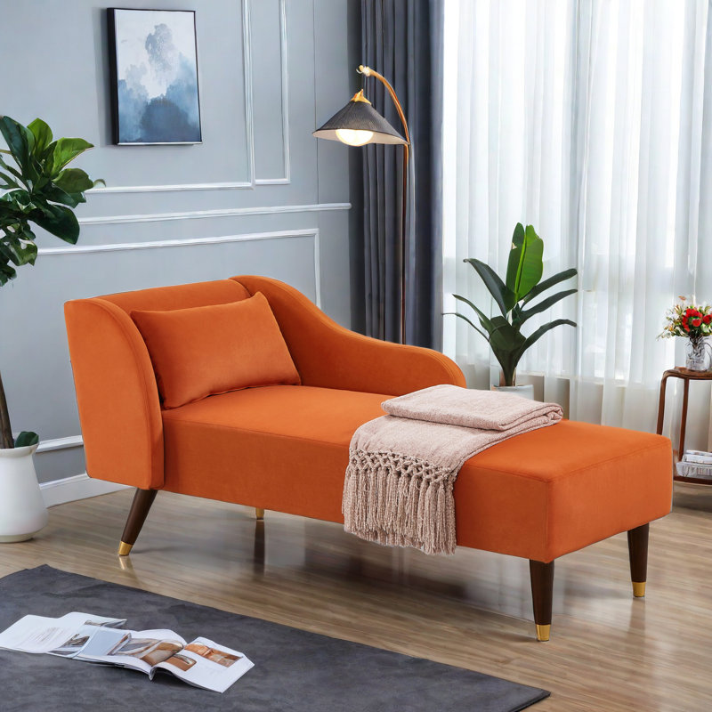 Chaise longue rembourrée Tennielle, Velours orange