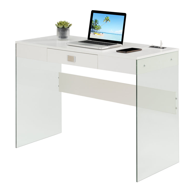 Bureau d'ordinateur avec prises Allegonda, Blanc, L 20 po x P 42 po