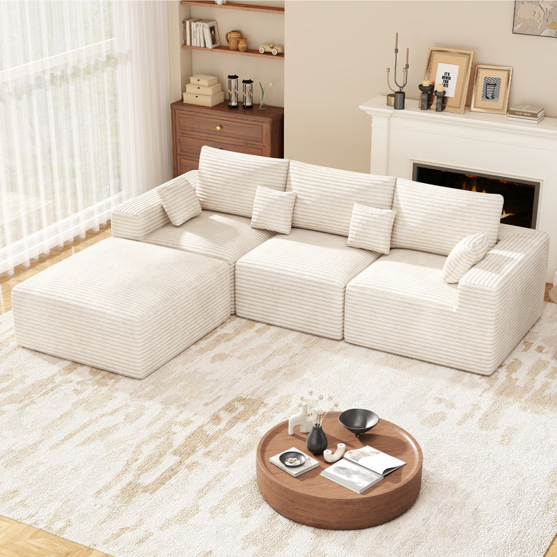 3 Seater Fabric Corner Sofa , Beige