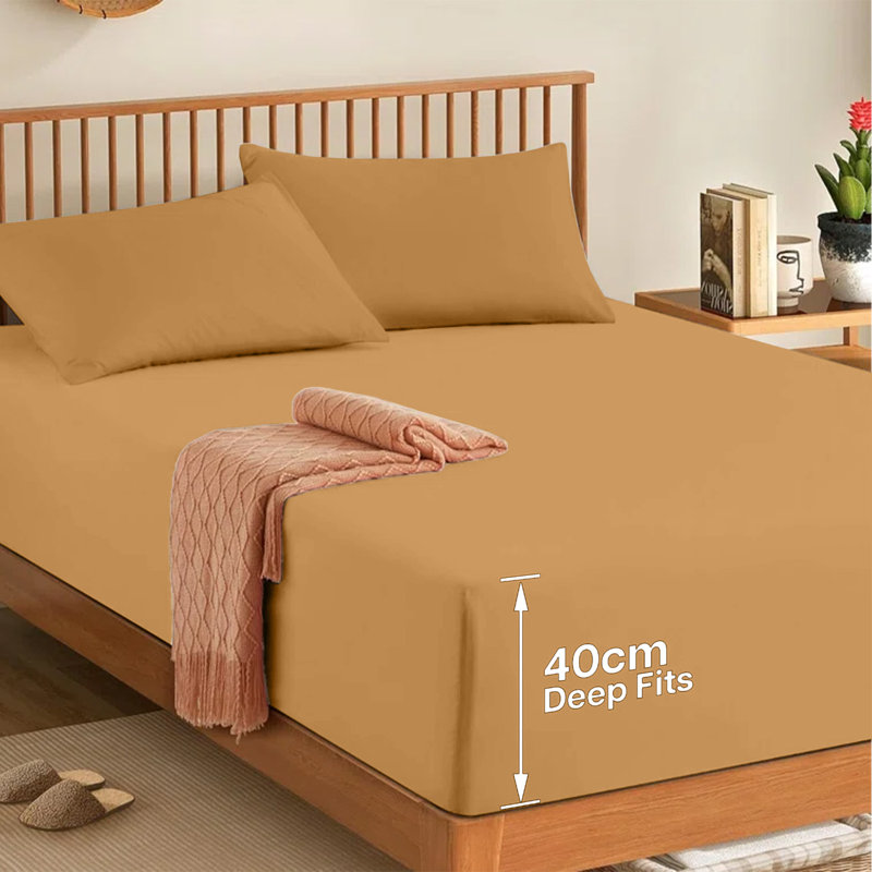 Soft & Breathable Microfiber Extra Deep Fitted Sheet, Ochre, Double (4'6)