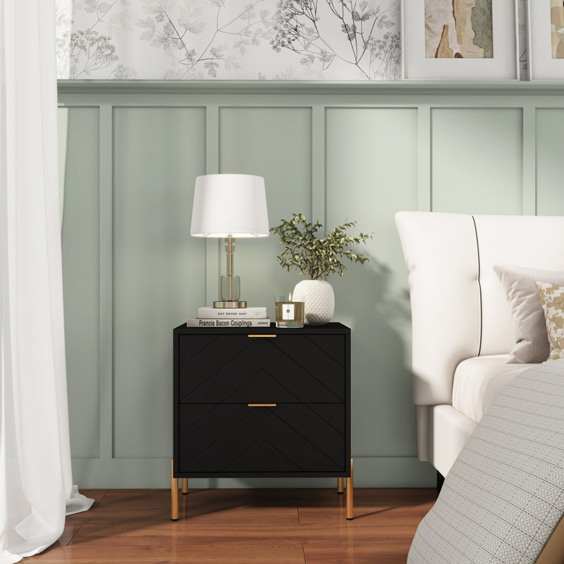 Double Drawer Nightstand (Set Of 2), Black