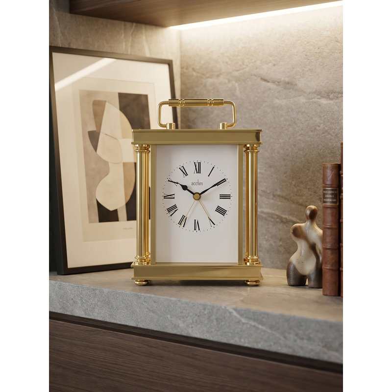 Acctim Marlow Mantel Clock Quartz Metal & Glass Carriage Clock Energy Efficient Movement Gold