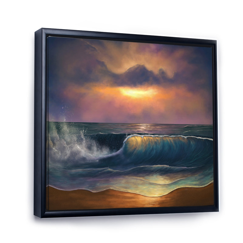 Vagues de l'océan au lever du soleil - On, H 36 po x l 36 po x P 1,5 po, Toile avec cadre flottant noir