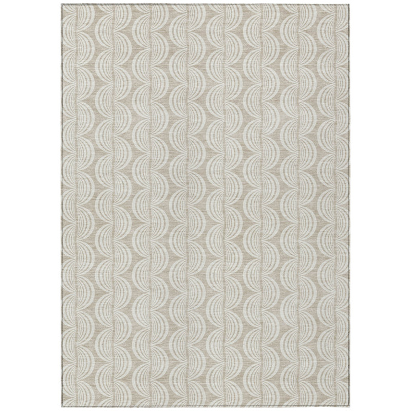 HomeRoots 3' X 5' Beige Ogee Washable Indoor Outdoor Area Rug