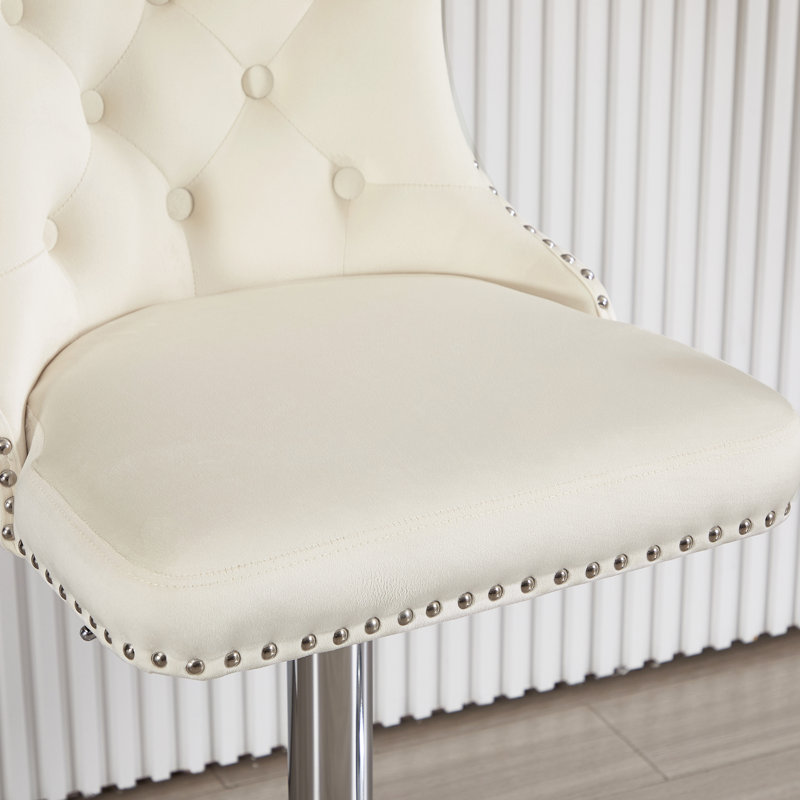 Swivel Adjustable Height Counter Stool With Metal Frame, Silver, Cream