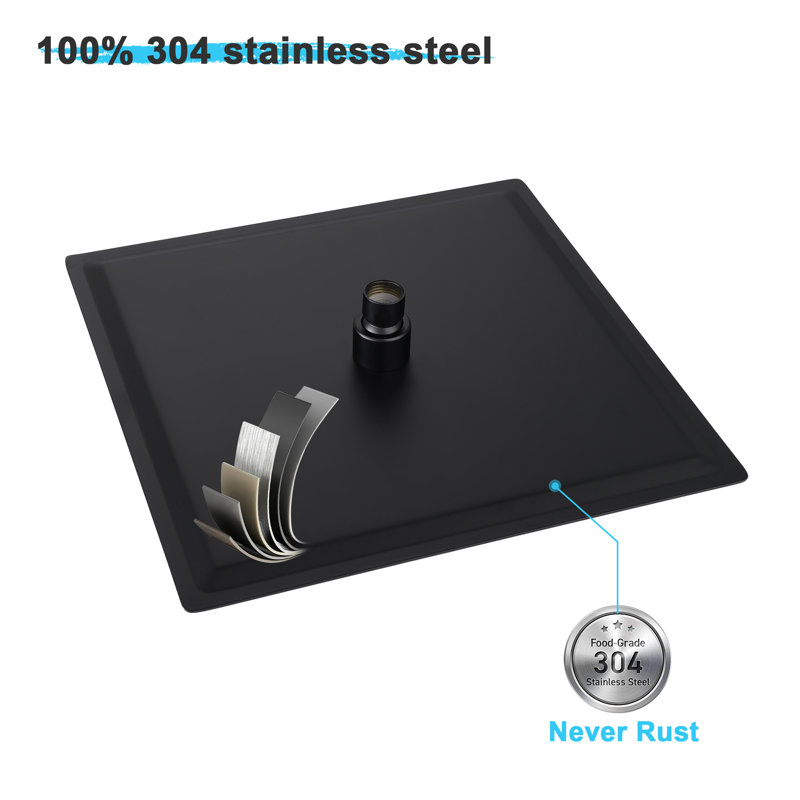 10 Inch Matte Black Stainless Steel Square Rain Shower Head