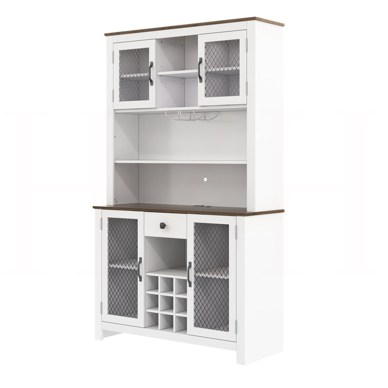 Armoire décorative avec DEL, armoire de rangement pour garde-manger avec portes et tablettes, Blanc