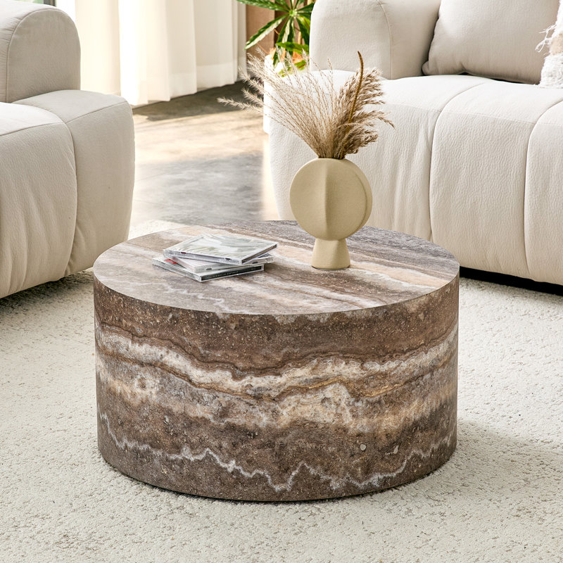 Table basse ronde à motif de panneaux de fibres à densité moyenne, mobilier de salon industriel minimaliste de 23,6 pouces