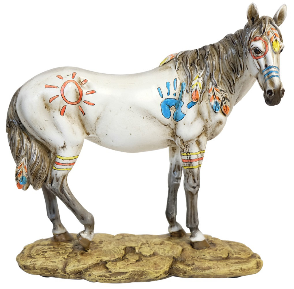 Galal Polyresin Painted Horse Wild Mustang Southwestern Native Tribal 7.8” x 7.6” Freestanding Figurine Millwood Pines