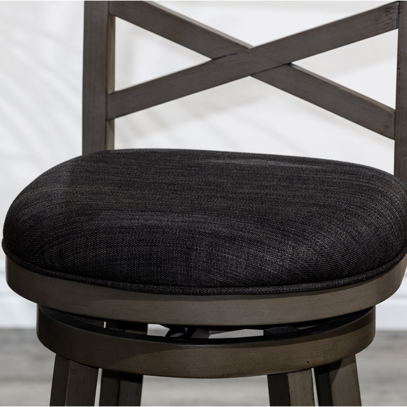 Tabouret pivotant gris patiné de 30 po avec revêtement de siège en tissu gris anthracite, Gris, Noir