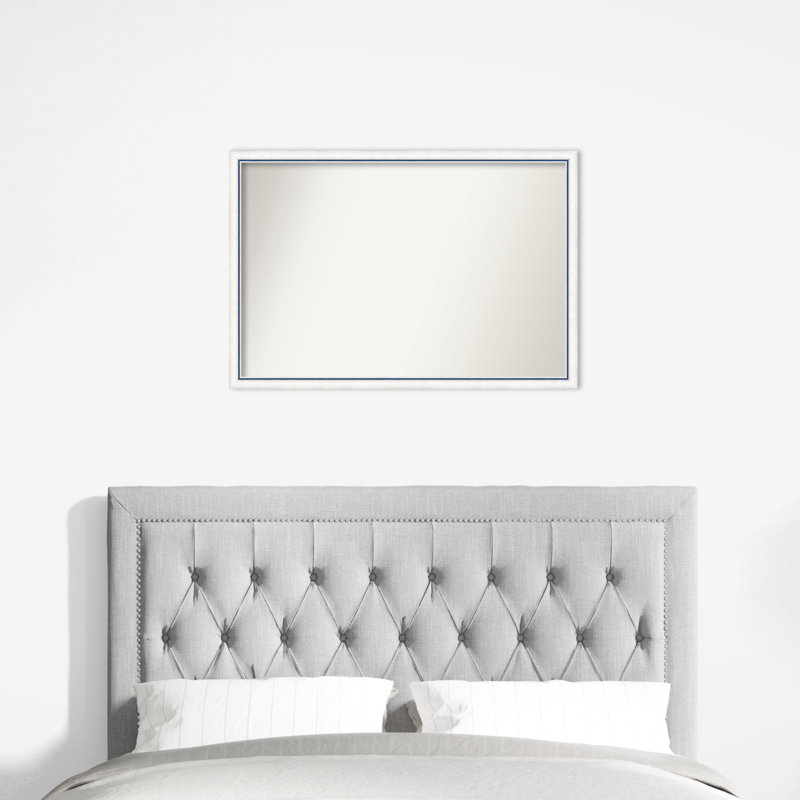 Jeritah Solid Wood Wall Mirror, Rectangle, White/Bue, 26.25" x 38.25"