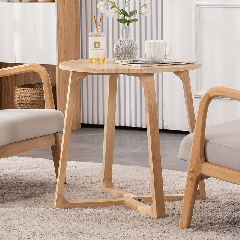 Table de bout ronde de 24 pouces de style Mid-Century moderne avec pieds en forme de V, parfaite pour les petits espaces et une utilisation polyvalente