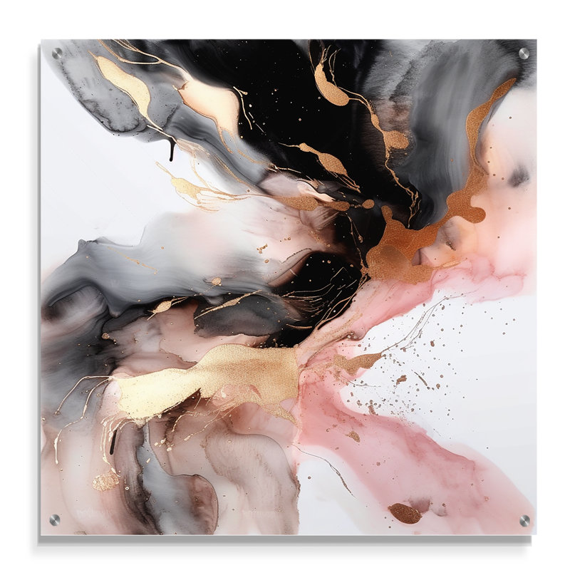 Rose noir texturé, éclaboussure de marbre I - art mural acrylique abstrait en marbre, H 16 po x l 16 po