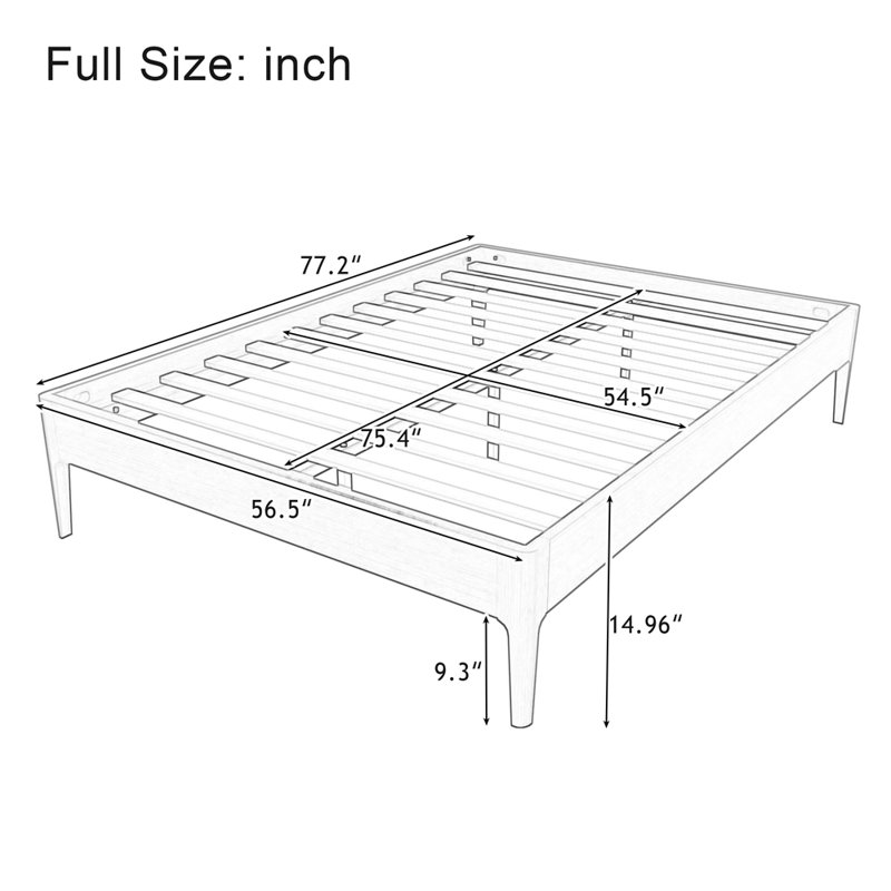 15 Inch High Full Size Solid Dry Bamboo Wood Platform Bed Frame, with Wood Slat Metal Support, Modern & Minimalist Style, No Box Spring Needed, Easy Assembly