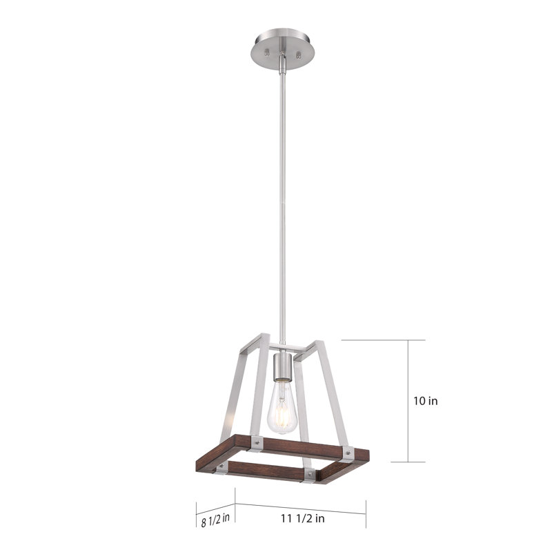 Luminaire suspendu simple à 1 lumière Bouck, Nickel brossé / Bois de muscade