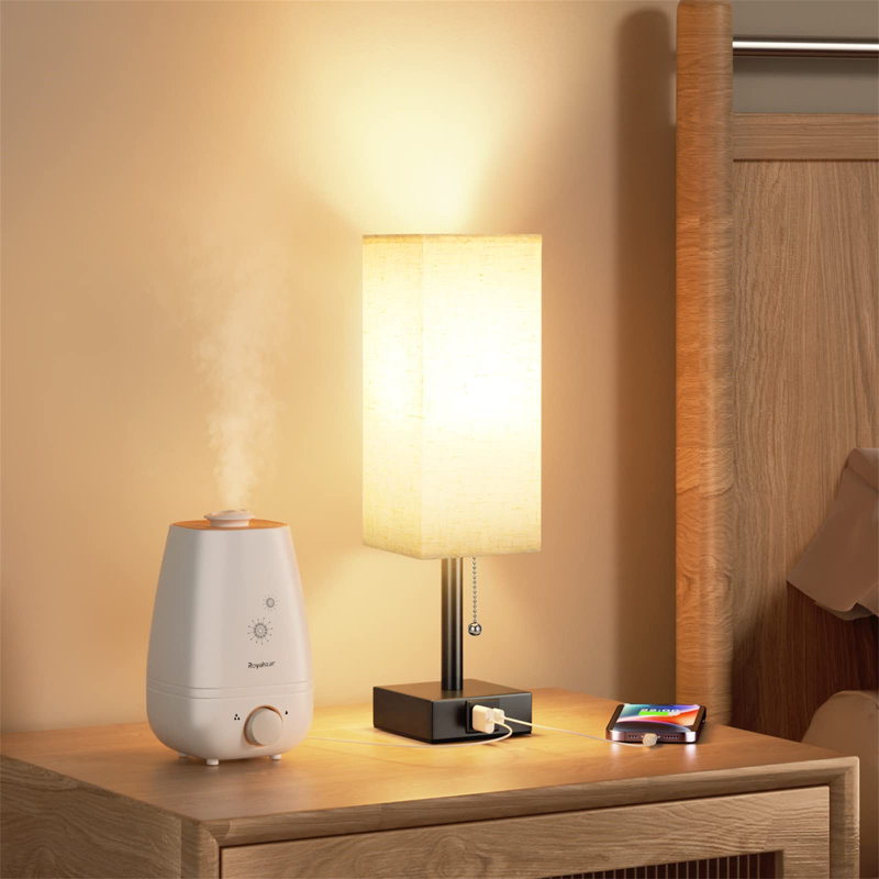 Touch Table Lamp, Crystal Bedside Lamp With 3-Way Dimmable, Small Bedside Lamp With USB C+A Charging Ports, Bedroom Lamp With Fabric Lampshade For Living Room