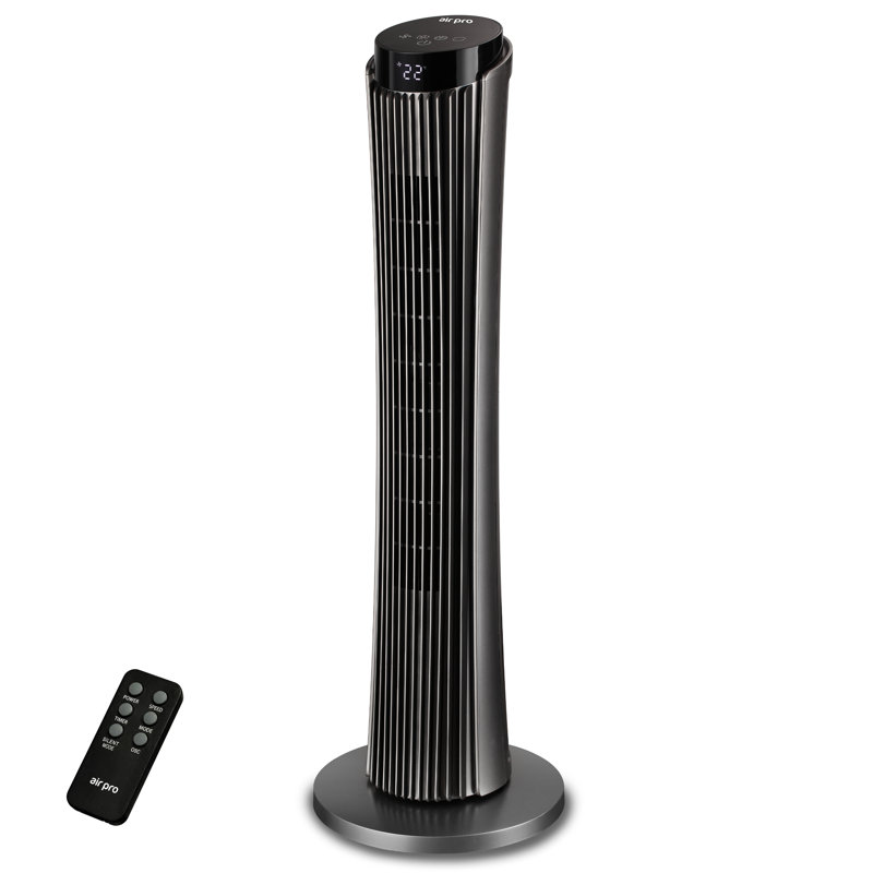34" Tower Oscillating Fan - 3 Speeds - LED Display 15H Timer, Grey