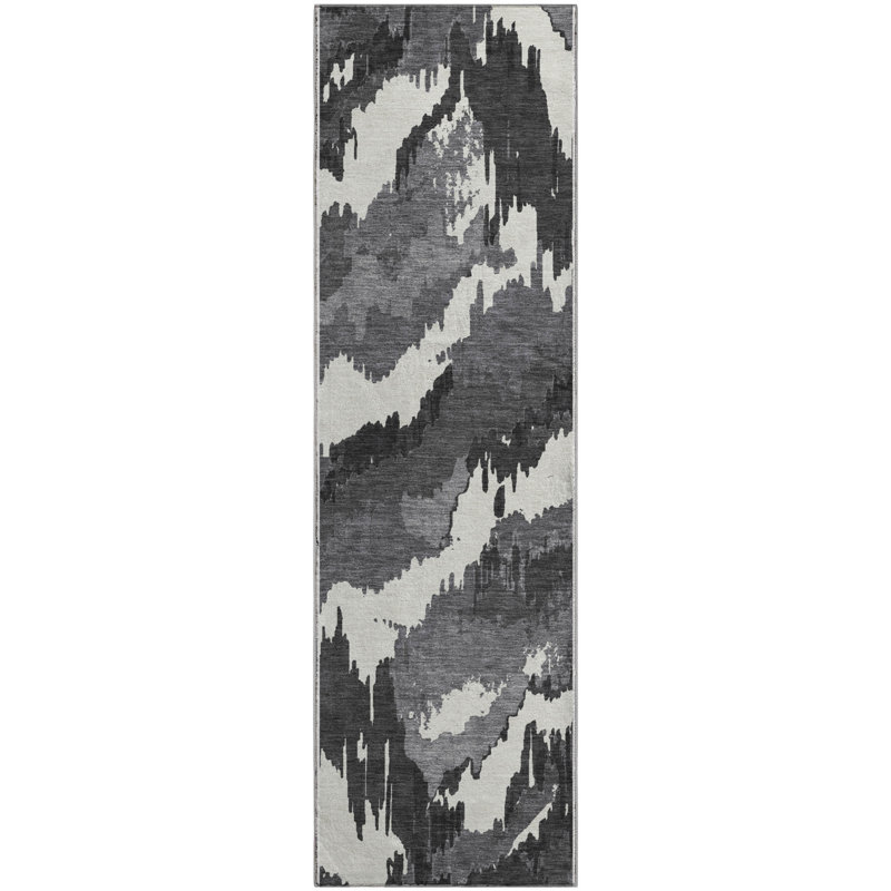 Premium Machine Washable Prisco Black Rug, Runner 2'3" x 7'6"