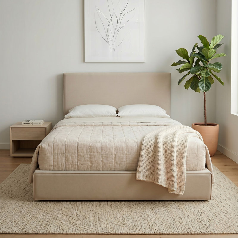 Abbie Upholstered Platform Bed, King, Mocha Microsuede