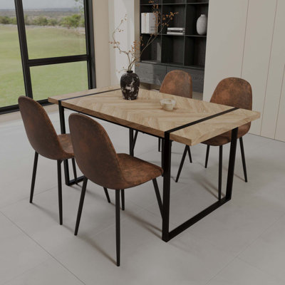 Ensemble de table de salle à manger 5 pièces en bois avec pieds en métal, design industriel moderne pour une expérience culinaire élégante et confortable