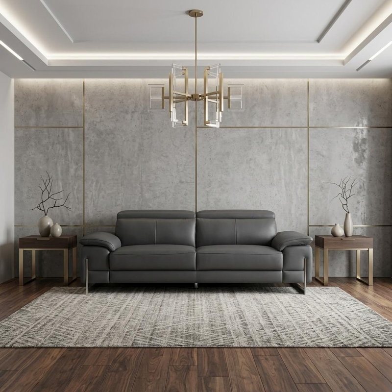 Canapé Bellmont de 87 po en cuir italien gris foncé avec pattes argentées, Grey Leather