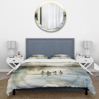 Ducks in Pond II Microfiber / Polyester Duvet Cover SetMicrofiber / Polyester Duvet Cover Set