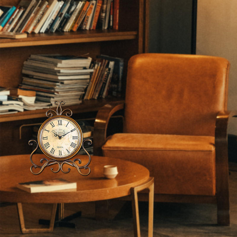 Vintage Table Clocks For Living Room Bedroom Decor, Silent Decorative Farmhouse Shelf Clock Battery Operated, Small Rustic Mantel Clock With Roman Numerals