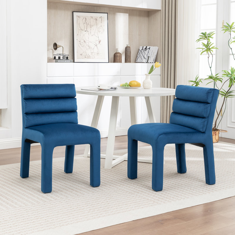 Cowger Velvet Upholstered Side Chair, Navy