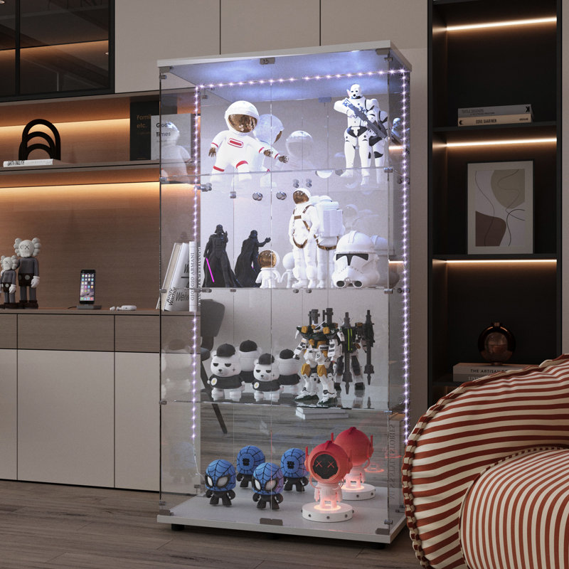 Vitrine en verre trempé, Blanc, H 64,17 po x l 30,91 po x P 13,58 po