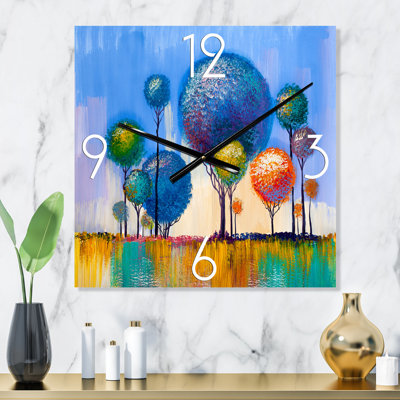Colorful Trees Impressionist Landscape I - Modern Wall Clock