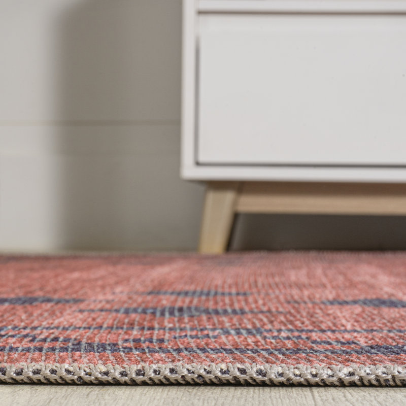 Ilsetraud Geometric Medallion Machine-Washable Red/Dark Gray Rug, Rectangle 2'11" x 5'