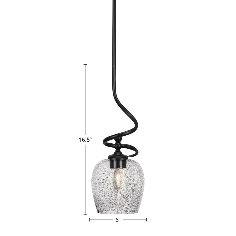 Mini-luminaire suspendu avec tige en verre fumé 6 po, Noir mat